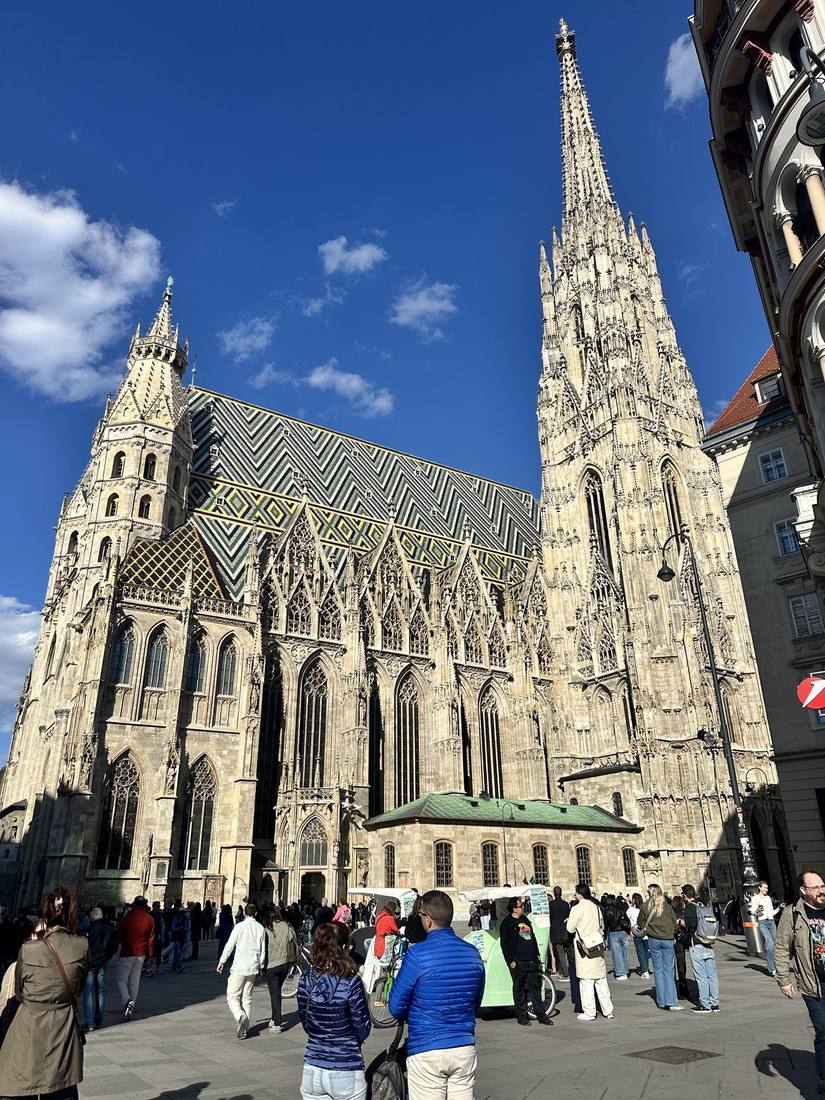Stephansdom cathedral with chevron-tiled roof and Gothic south spire